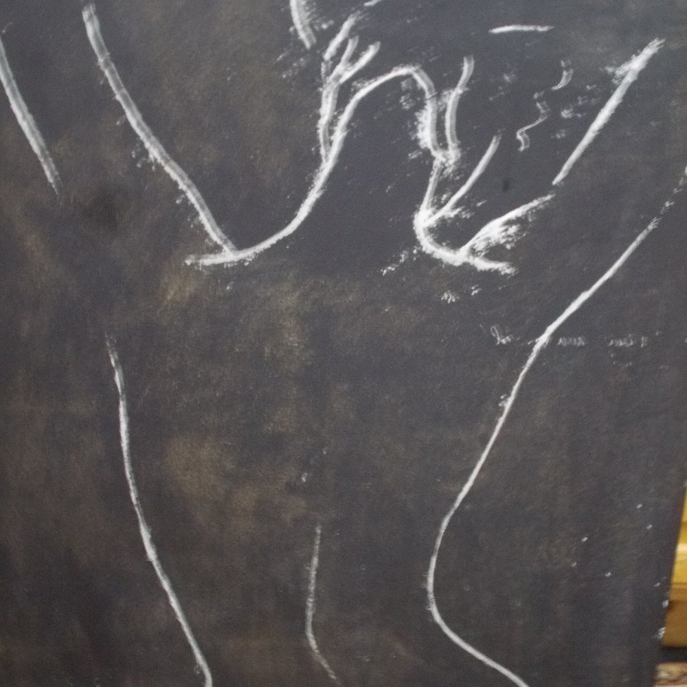 Body art on approximately 31.5"x24"x1.5", signed